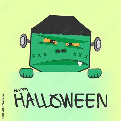 Halloween vector illustration suitable for cards banners and symbols, With Frankenstein cartoon character on a green background.