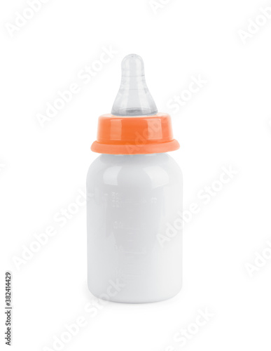 empty plastic baby bottle isolated on white background