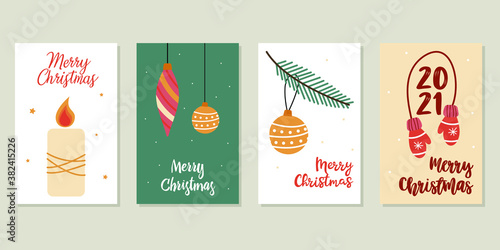 Christmas cards. A set of postcards. New Year. 2021. Vector illustration