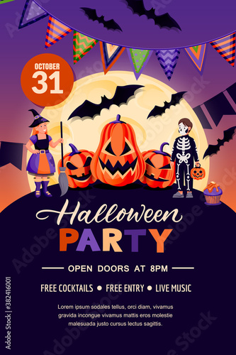 Halloween holiday poster banner template. Party flyer invitation layout. Vector illustration
