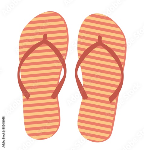 striped flip flops isolated on white background.