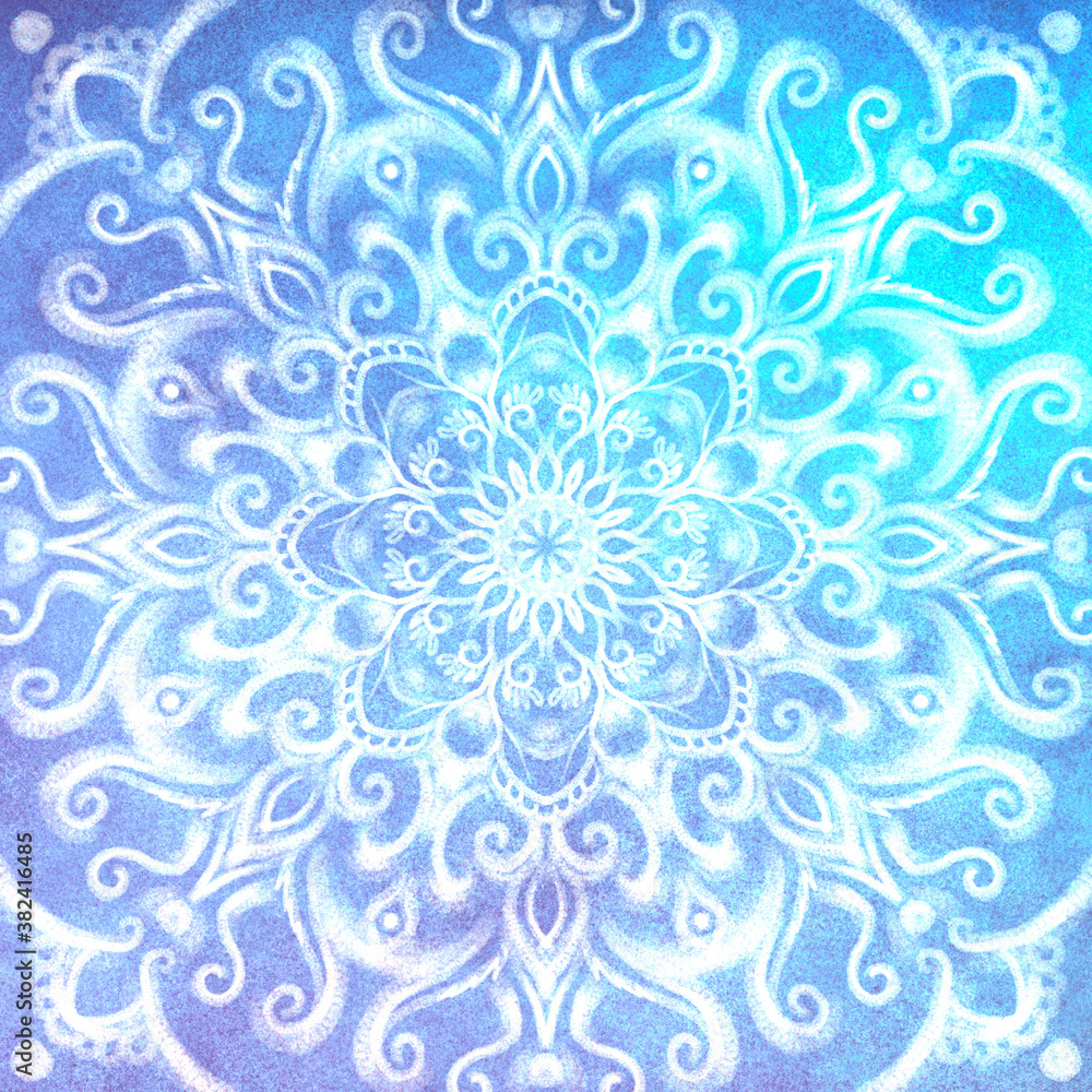 stylish abstract artistic bright geometric ornate gentle magical glowing textured background in blue color. Mandala stylish abstract artistic bright geometric ornate gentle magical glowing textured background in blue color. Mandala