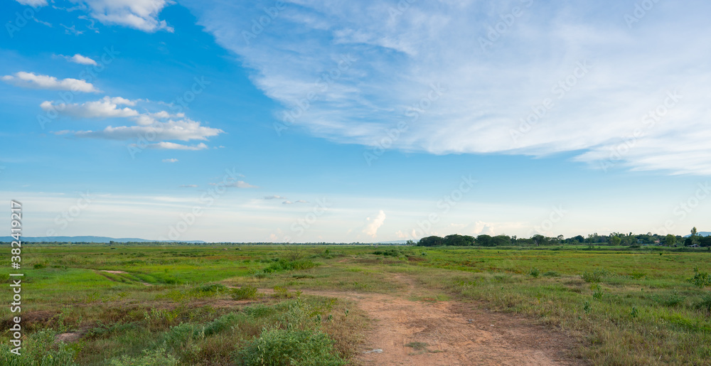 Fototapeta premium Blue sky and white cloud over land background