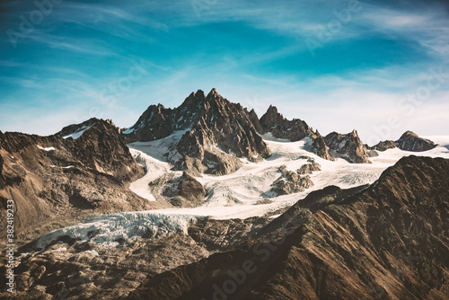 Incredible view of mountain peak in French Alps. Monte Bianco range  Mont Blank massif  France. Landscape photography