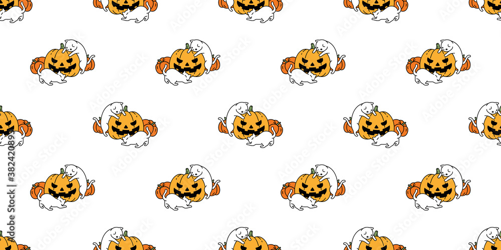 cat seamless pattern Halloween pumpkin kitten vector repeat wallpaper tile background scarf isolated cartoon character doodle illustration design cat seamless pattern Halloween pumpkin kitten vector repeat wallpaper tile background scarf isolated cartoon character doodle illustration design