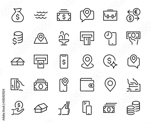 BUSINESS and FINANCE Thin Line Icon Set, contains icons such as Coins, Currency Exchange, Card Payment, Terminal and much more, Editable Line, Vector Illustration