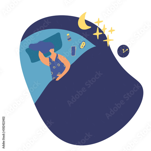 Insomnia vector hand drawn concept. Stylized scene