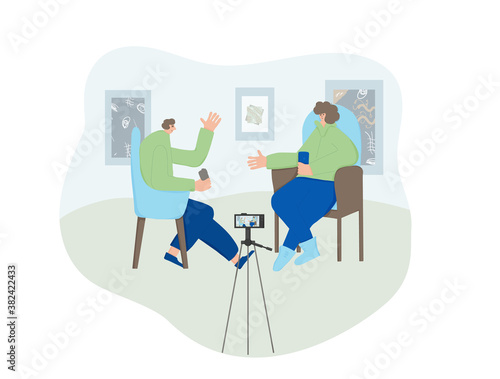 People sitting in the chair. Vector person.