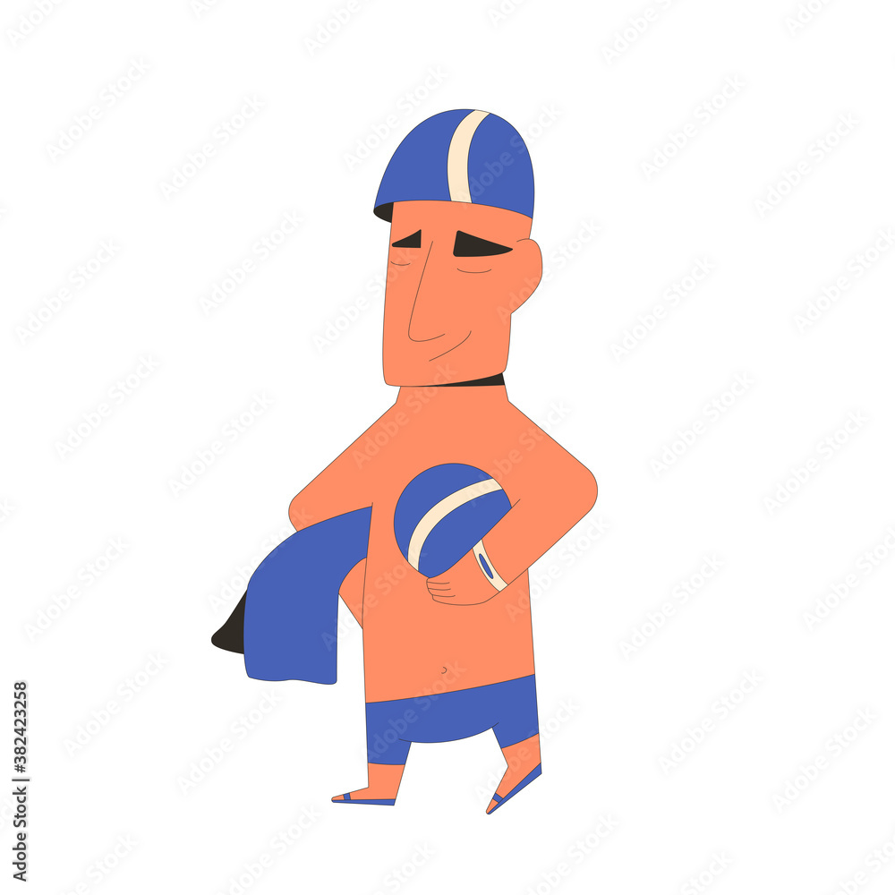 Sportsman ball and towel. Swimmer. Vector cute character. Sportsman ball and towel. Swimmer. Vector cute character.