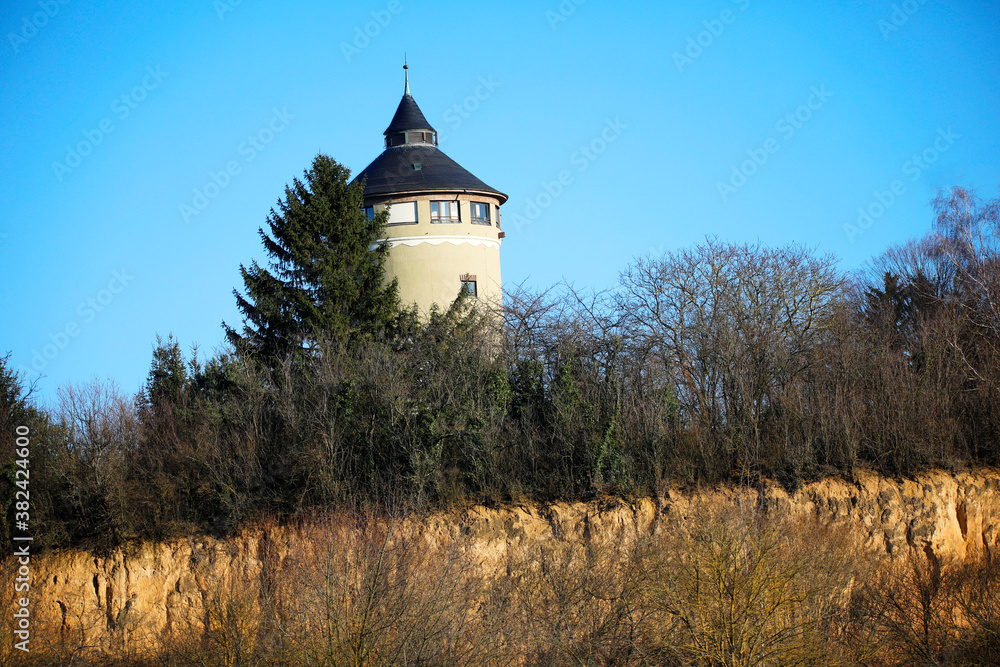 The Ziegeleipark in Heilbronn with the Water Tower in the Background, Heilbronn, Germany.