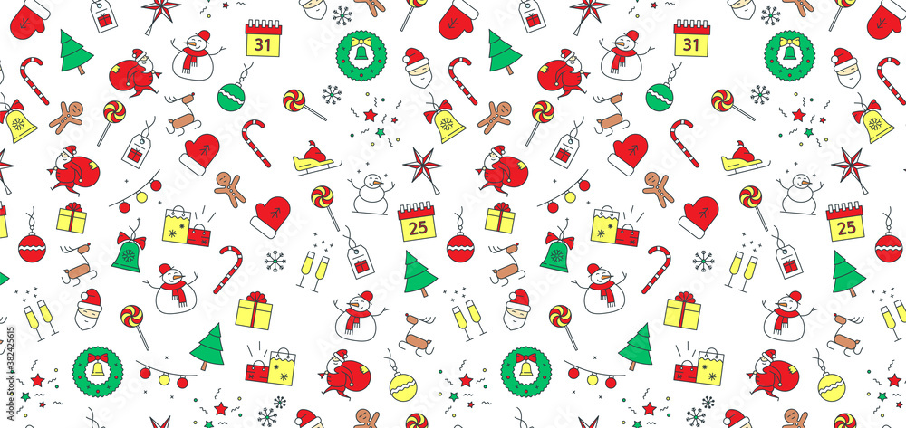 Obraz premium Christmas icons seamless pattern vector. Christmas decorations