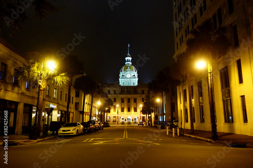 Savannah city hall building at night, Georgia