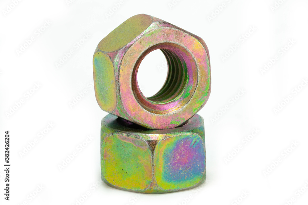 Nut, bolt, thread for screw isolated in white background