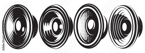 A set of different monochrome speakers. Vector illustration. Elements for design