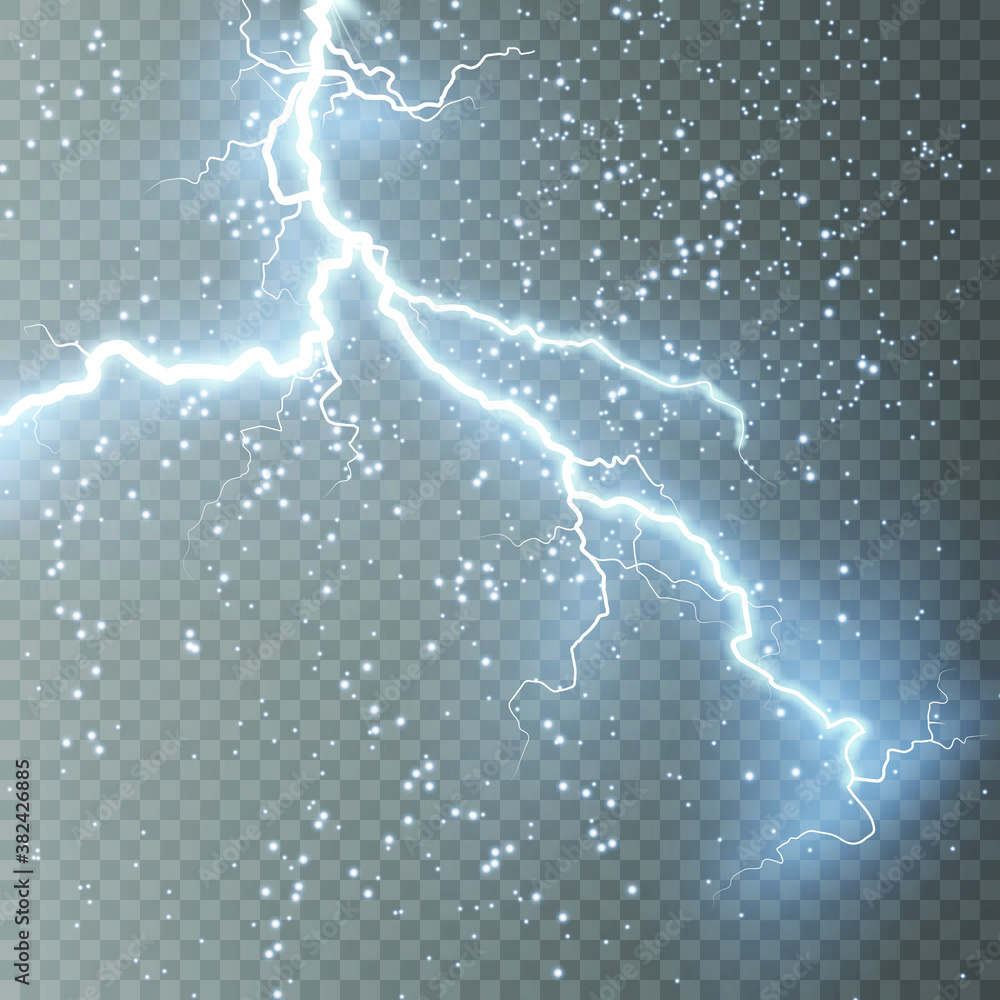 Lightning flash light thunder sparks on a transparent background.Fire ...