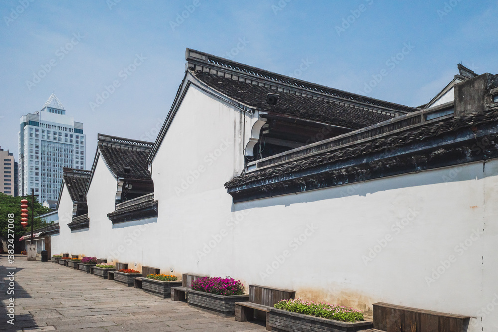 Chinese architecture by road in Shaoxing, China