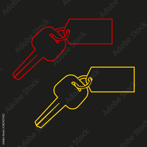 Icon of the key from the door lock with the tag on the ring, The key for an English lock with a fob