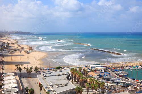Panoramic view of Tel-Aviv beaches (Mediterranean sea. Israel) 