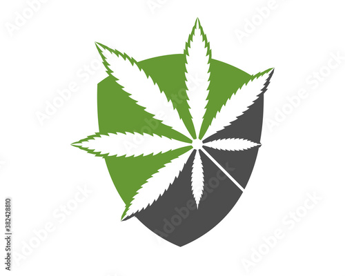 Cannabis leaf inside the shield