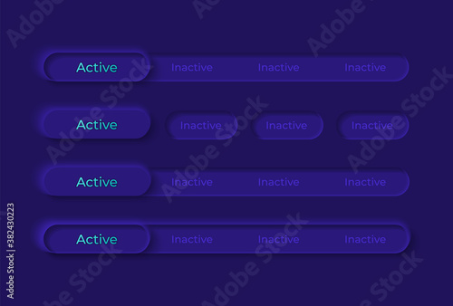 Switches UI elements kit. Active and inactive buttons isolated vector icon, bar and dashboard template. Web design widget collection for mobile application with dark theme interface