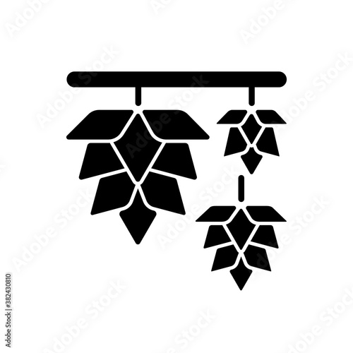 Hops black glyph icon. Plant for brewery production. Beer fermentation process with herbal ingredient. Growing herb to produce ale. Silhouette symbol on white space. Vector isolated illustration