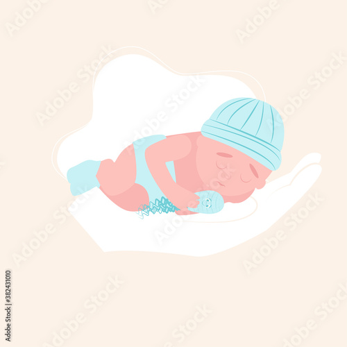 World prematurity day. 17 November.  Little Newborn Baby Inside Neonatal Clinic Treatment and Care Concept. Flat vector illustration