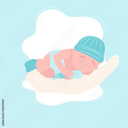 World prematurity day. 17 November.  Little Newborn Baby Inside Neonatal Clinic Treatment and Care Concept. Flat vector illustration
