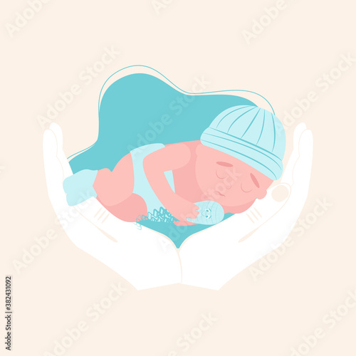 World prematurity day. 17 November.  Little Newborn Baby Inside Neonatal Clinic Treatment and Care Concept. Flat vector illustration