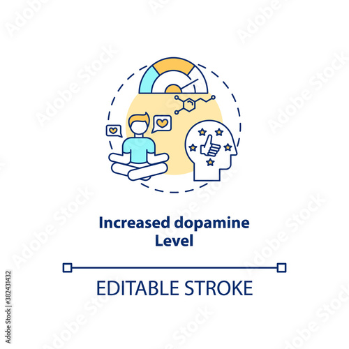 Increased dopamine level concept icon. Social media addiction idea thin line illustration. Brain chemistry. Social reward. Vector isolated outline RGB color drawing. Editable stroke