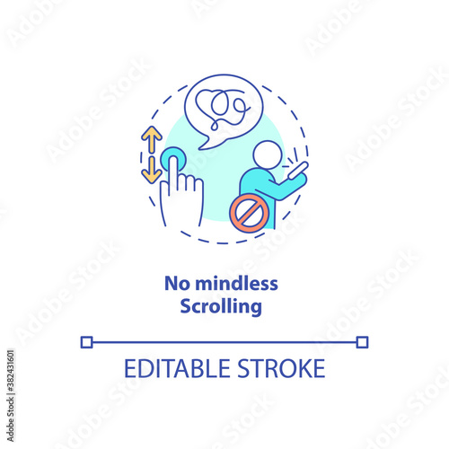 No mindless scrolling concept icon. Smartphone dependence reducing idea thin line illustration. Break addiction. Set boundaries. Vector isolated outline RGB color drawing. Editable stroke