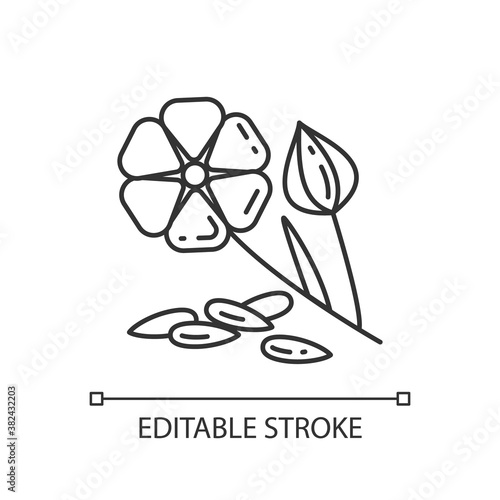 Flaxseed pixel perfect linear icon. Healthy eating plan. Nutrition eco food. Vegan dieting. Thin line customizable illustration. Contour symbol. Vector isolated outline drawing. Editable stroke