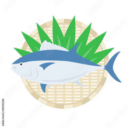 ザルにのせたマグロのイラスト