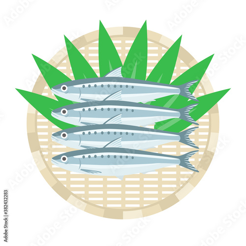ザルにのせた鰯のイラスト