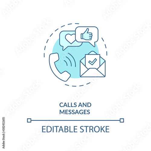Calls and messages concept icon. Device capability idea thin line illustration. Voice recognition. Short messages dictating. Default replies. Vector isolated outline RGB color drawing. Editable stroke