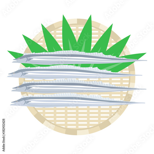 ザルにのせたタチウオのイラスト