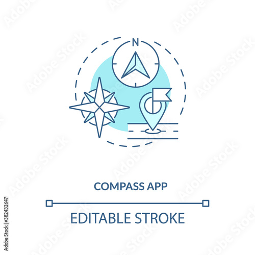 Compass app concept icon. Gadget function idea thin line illustration. Accurate location reading. True and magnetic direction. Vector isolated outline RGB color drawing. Editable stroke
