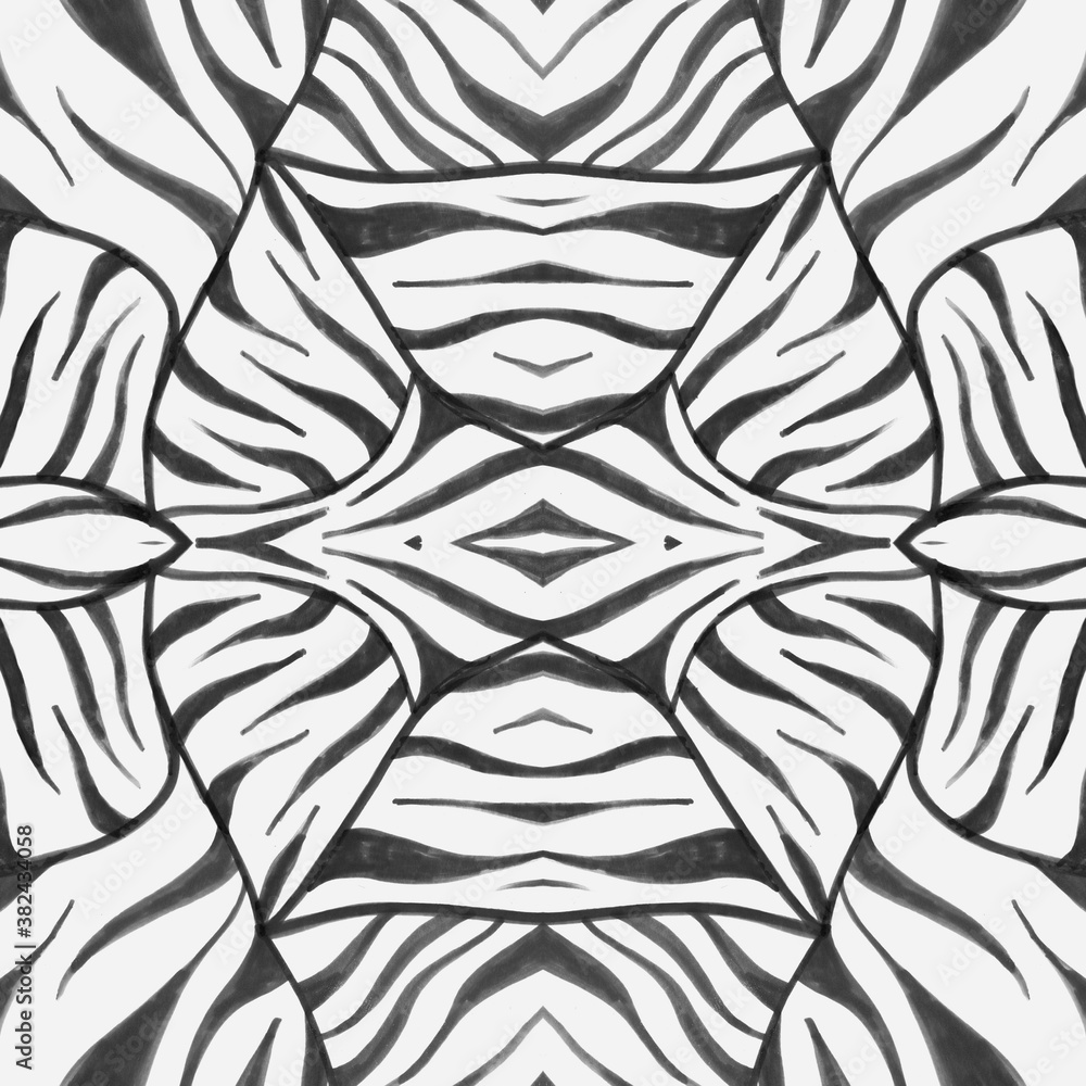 Seamless Zebra Pattern. Watercolour Print. Gray Seamless Zebra Pattern. Watercolour Print. Gray