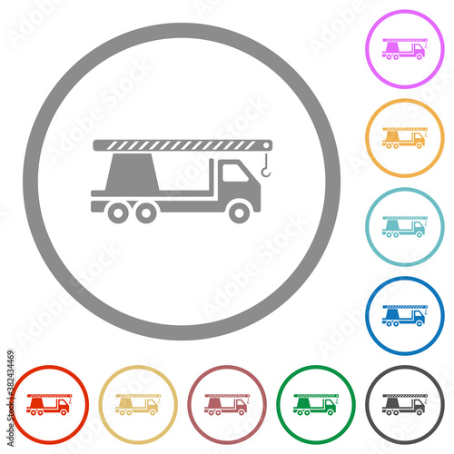 Crane truck flat icons with outlines photo