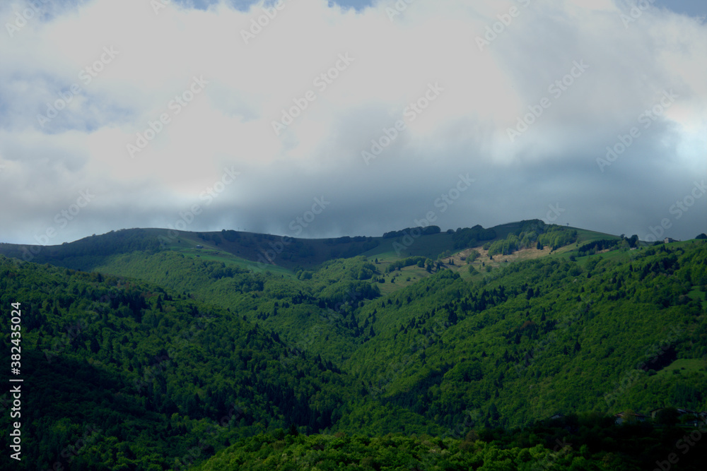 clouds over the mountains, green,sky, nature, landscape,panorama, forest, clouds, trees,tourism, scenic