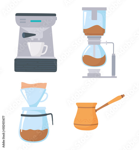 coffee brewing methods, espresso turkish pour over and drip icons