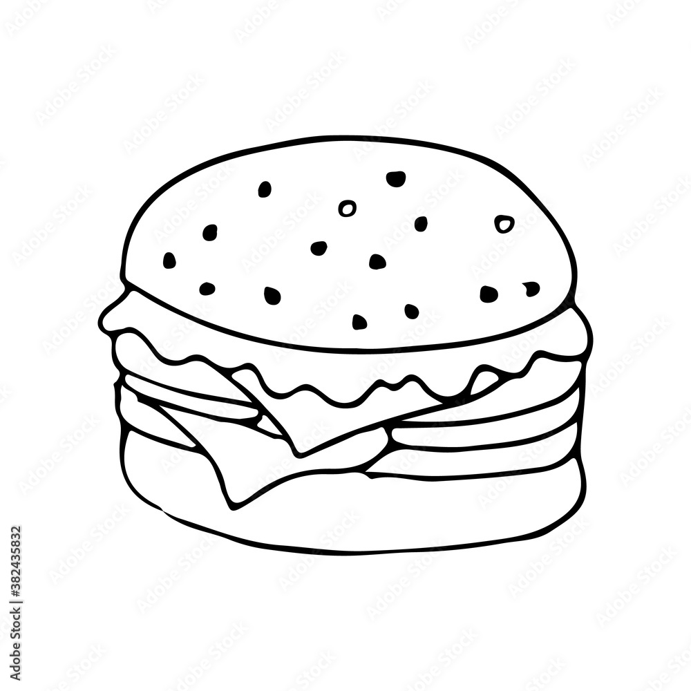Burger doodle illustration in vector. Hand drawn doodle icon in vector. Burger doodle illustration in vector. Hand drawn doodle icon in vector.