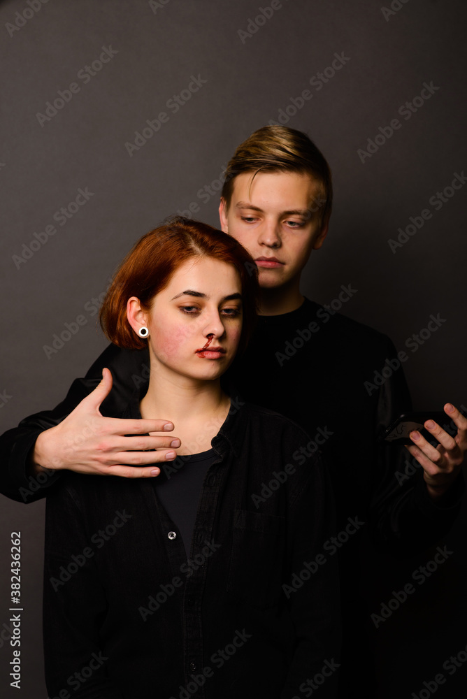 Desparate wife with aggressive husband in domestic violence conception Desparate wife with aggressive husband in domestic violence conception
