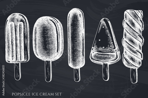 Vector set of hand drawn chalk popsicle ice cream