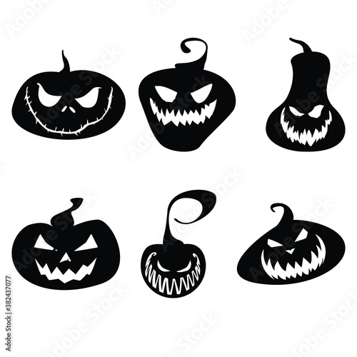 Halloween pumpkins with various expressions. Art Vector illustration.