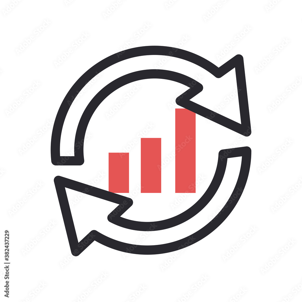 bars chart with repeat arrow line and fill style icon vector design bars chart with repeat arrow line and fill style icon vector design