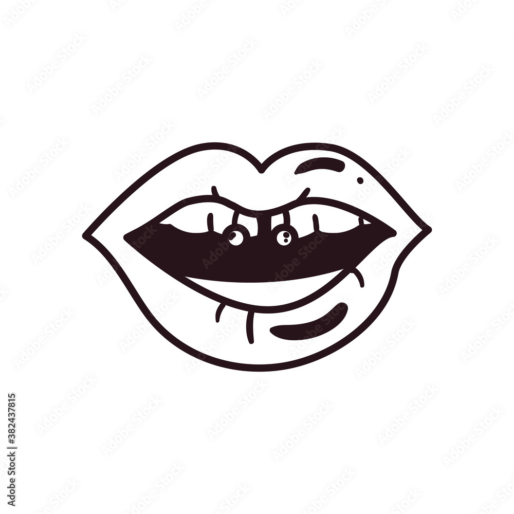 pop art female mouth with piercing line style icon vector design pop art female mouth with piercing line style icon vector design