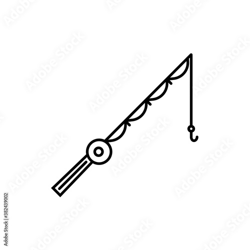 Fishing rod with fly bait. Vector illustration. Isolated on white icon