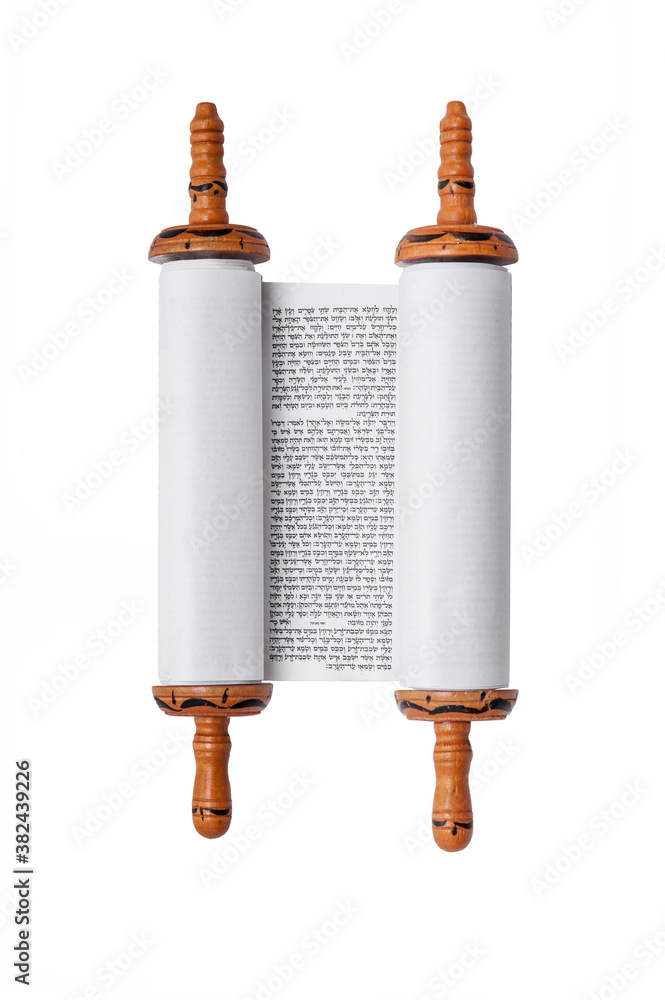 A Torah scroll in front of white background - obrazy, fototapety, plakaty 