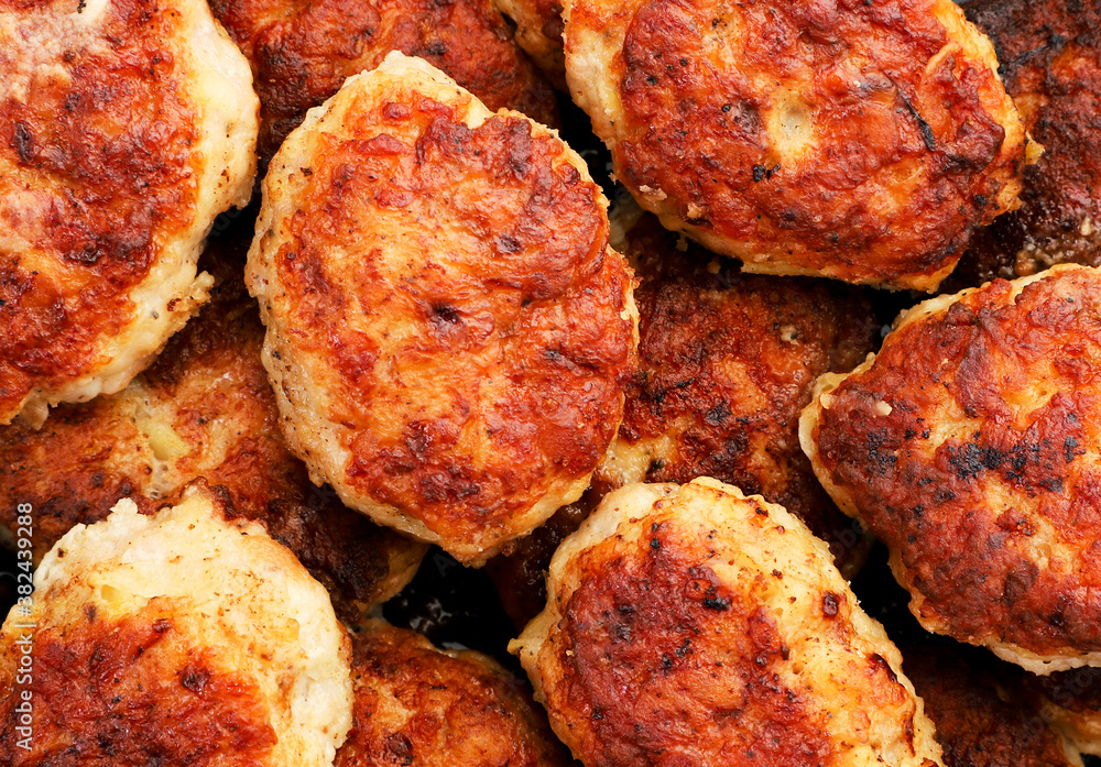 Fried minced meat cutlets top view. Cutlets background Fried minced meat cutlets top view. Cutlets background