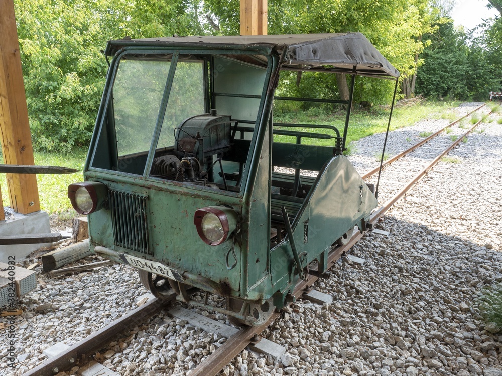 old and restored narrow gauge train in Almamellek in Hungary